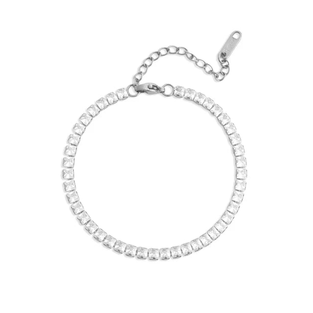18K Gold PVD Stainless Steel Emerald Cut CZ Stone Tennis Chain Bracelet