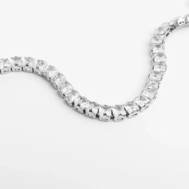 18K Gold PVD Stainless Steel Emerald Cut CZ Stone Tennis Chain Bracelet