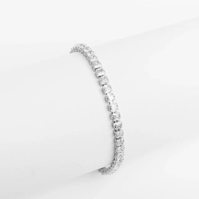 18K Gold PVD Stainless Steel Emerald Cut CZ Stone Tennis Chain Bracelet