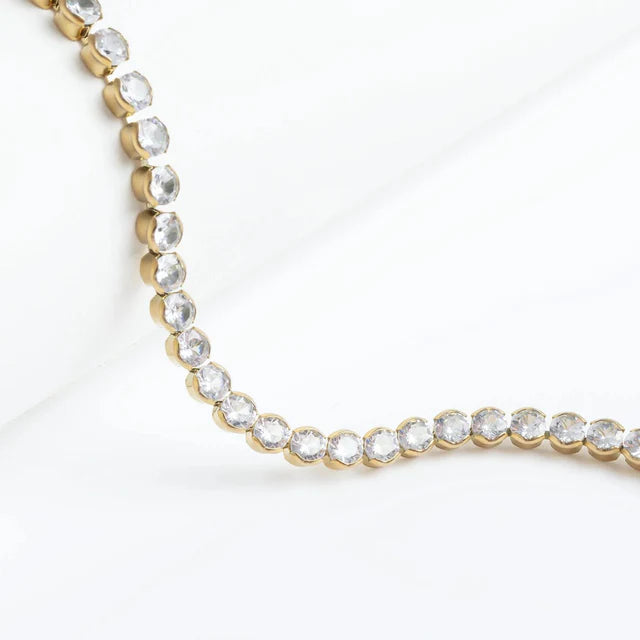 18K Gold PVD Stainless Steel CZ Round Stone Tennis Chain Bracelet