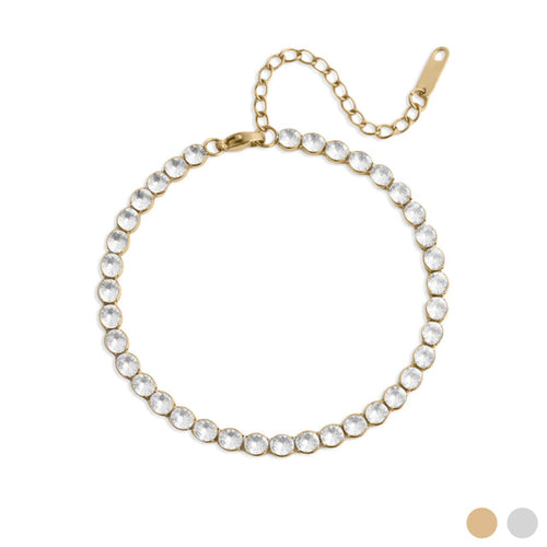 18K Gold PVD Stainless Steel CZ Round Stone Tennis Chain Bracelet