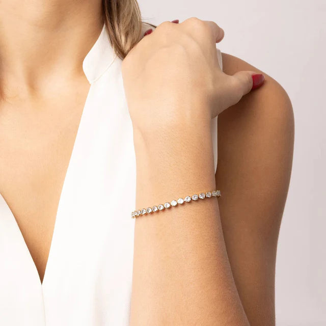 18K Gold PVD Stainless Steel CZ Round Stone Tennis Chain Bracelet