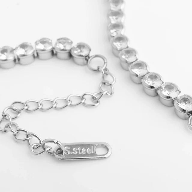 18K Gold PVD Stainless Steel CZ Round Stone Tennis Chain Bracelet