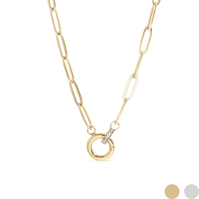 Paperclip CZ Carabiner Charm Keeper Necklace