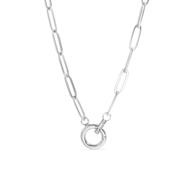 Paperclip CZ Carabiner Charm Keeper Necklace