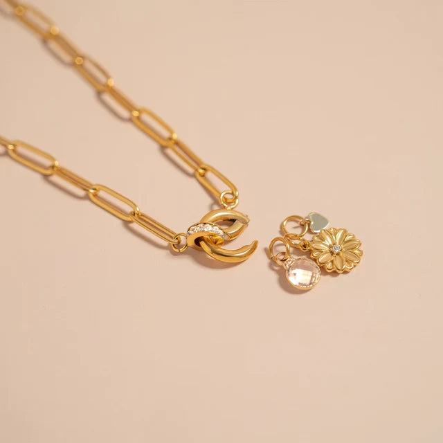 Paperclip CZ Carabiner Charm Keeper Necklace