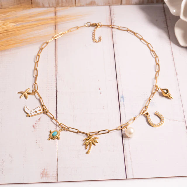 18K Gold PVD Stainless Steel Palm Tree Charm