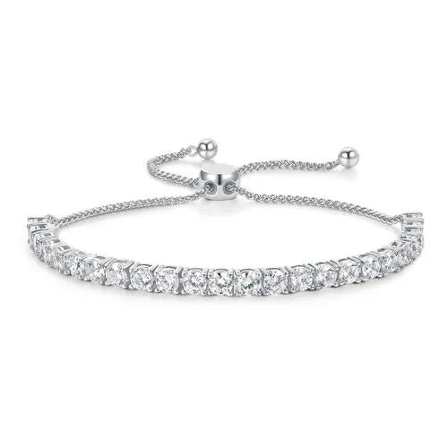 White Gold CZ Pullable Bracelet - 3mm Stones