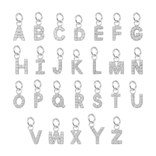 Stainless Steel Pave Set CZ Initial Letter Charms