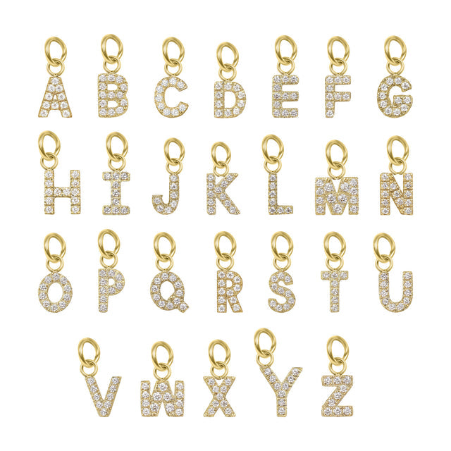 18K Gold PVD Pave Set CZ Initial Letter Charms