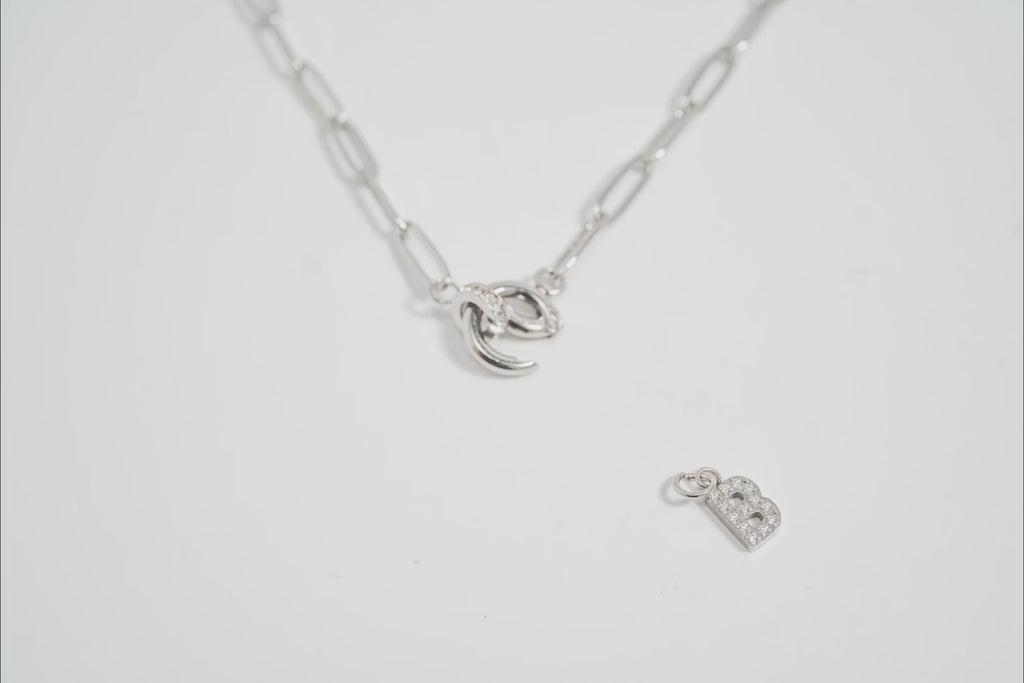 Paperclip CZ Carabiner Charm Keeper Necklace