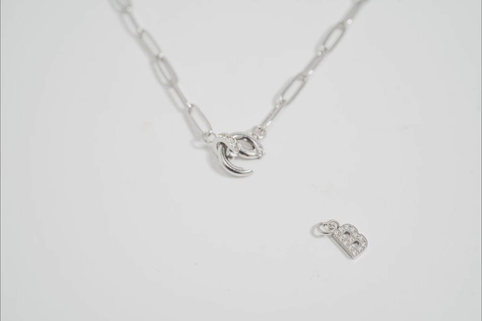 Paperclip CZ Carabiner Charm Keeper Necklace